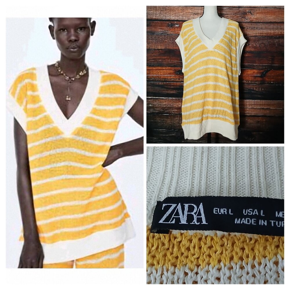 NWT Zara L Oversized Knit Top Sweater Vest Striped